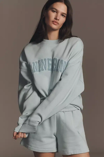 Anine Bing Light Blue Crewneck Embroidery Logo Sweatshirt