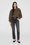 Anine Bing Miles Sweatshirt In Black And Brown Leopard In Black