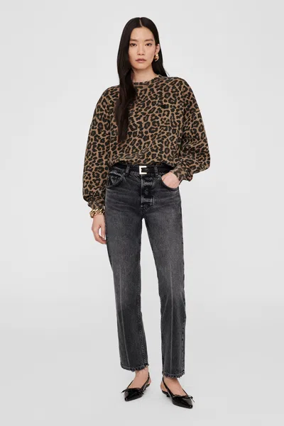 Anine Bing Miles Sweatshirt In Black And Brown Leopard