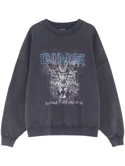 Anine Bing Miles Sweatshirt Leopard Muse Black Sweatshirt In Gray
