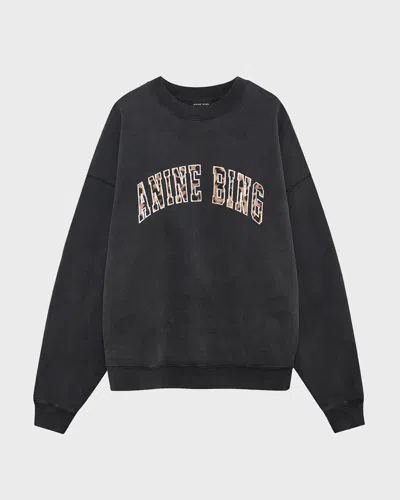 Anine Bing Miles Sweatshirt Leopard Muse - Washed  Svart In Black