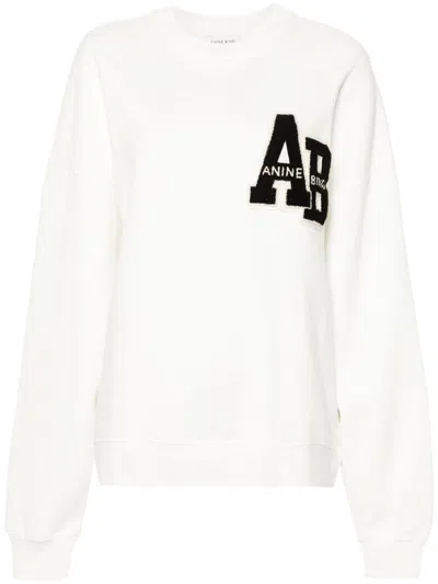 Anine Bing Miles Oversized Crew Neck Letterman Sweatshirt In White