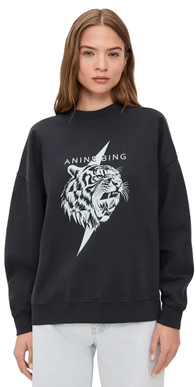Anine Bing Relaxed Fit Black Sweatshirt With Roaring Tiger Graphic