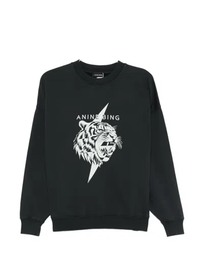 Anine Bing Miles Tiger-print Sweatshirt In Black