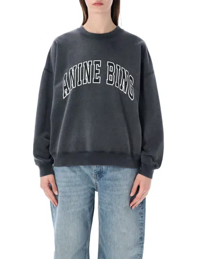 Anine Bing Miles Washed Black Cotton Sweatshirt