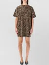 Anine Bing Mini Dress With Animal Print And Short Sleeves In Brown