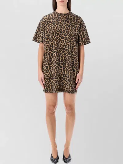 ANINE BING MINI DRESS WITH ANIMAL PRINT AND SHORT SLEEVES
