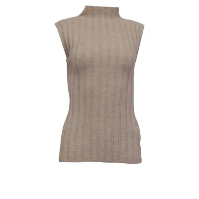 Anine Bing Miranda Sleeveless Mock Neck Top In Beige Wool In Brown