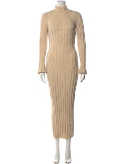 Pre-owned Anine Bing Mock Neck Long Dress In Neutral