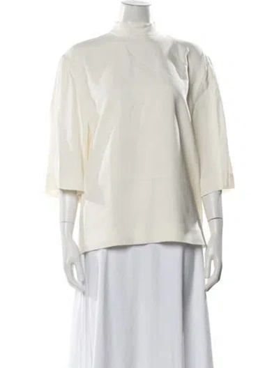 Pre-owned Anine Bing Mock Neck Three-quarter Sleeve Top In Neutral