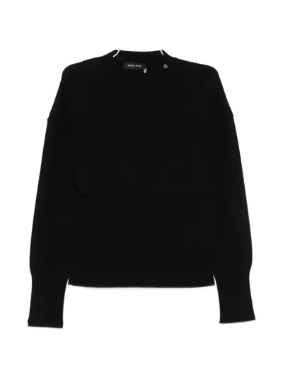 Anine Bing Mock-neck Ribbed-knit Sweater In Black