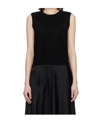 Anine Bing Moni Crop Wool Blend Knit Crew Neck Vest In Black