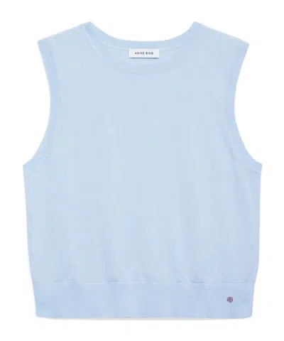 Anine Bing Moni Crop Wool Blend Knit Crew Neck Vest In Light Blue
