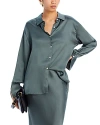 Anine Bing Monica Satin Silk Shirt In Green