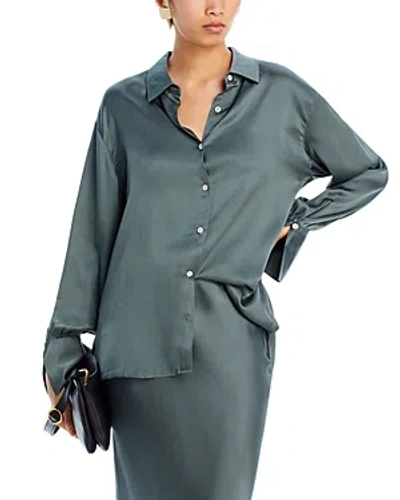 Anine Bing Monica Silk Shirt In Dark Sage