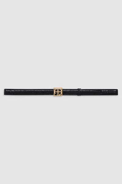 Anine Bing Monogram Belt In Black Embossed