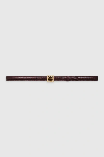 Anine Bing Monogram Belt In Burgundy Small Embossed