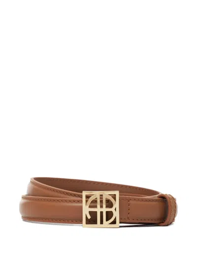 Anine Bing Monogram-buckle Belt In Brown