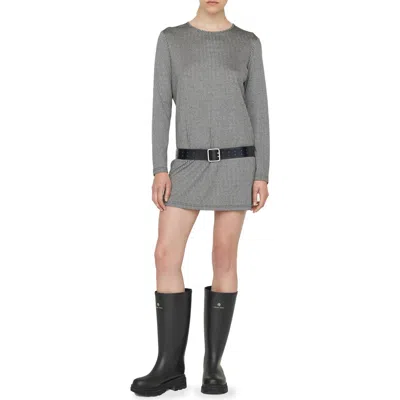 Anine Bing Moss Stripe Long Sleeve Knit Minidress In Gray