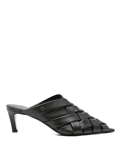 Anine Bing 55mm Eve Woven Leather Mules In Black