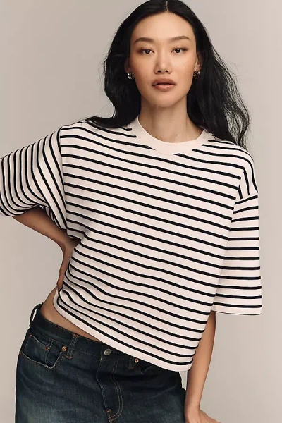 Anine Bing Womens Blk Stripe French Terry Myers Cropped Cotton-blend T-shirt Xs In Neutral