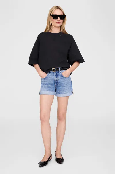 Anine Bing Myers Cropped Tee - Faded Black French Terry L