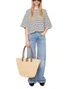 Anine Bing Womens Blk Stripe French Terry Myers Cropped Cotton-blend T-shirt In Neutral