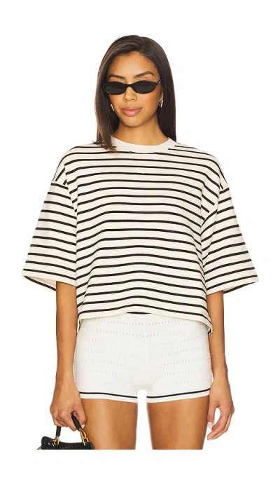 Anine Bing Womens Blk Stripe French Terry Myers Cropped Cotton-blend T-shirt Xs In Neutral