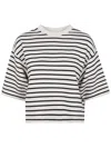 Anine Bing Womens Blk Stripe French Terry Myers Cropped Cotton-blend T-shirt In Neutral