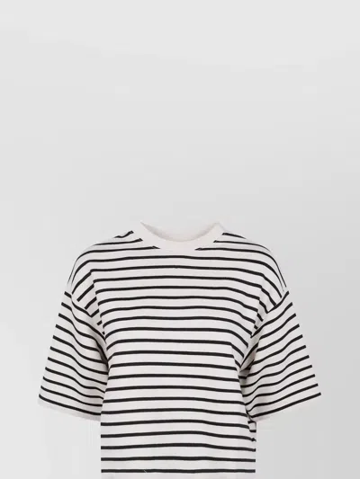 Anine Bing Womens Blk Stripe French Terry Myers Cropped Cotton-blend T-shirt Xs In Neutral