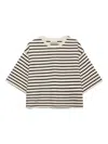 Anine Bing Womens Blk Stripe French Terry Myers Cropped Cotton-blend T-shirt In Neutral