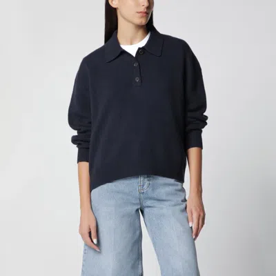 Anine Bing Navy Cashmere Polo Sweater In Blue