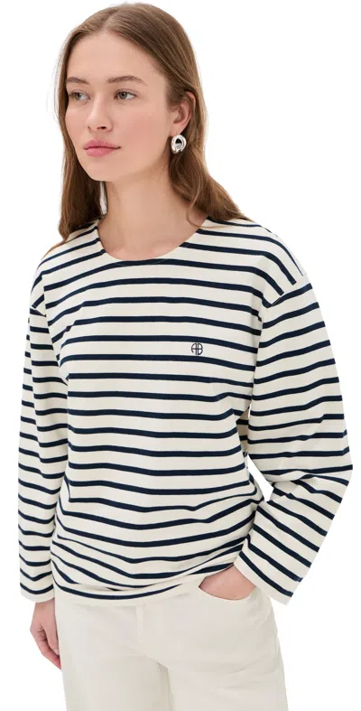 Anine Bing Newton Long Sleeve Striped T-shirt Shirt In White