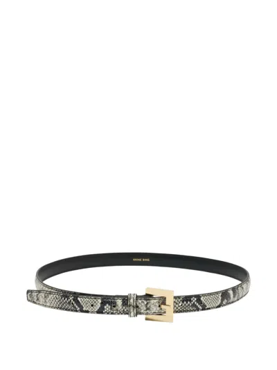 Anine Bing Nicola Buckle Leather Belt In Gray