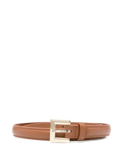 Anine Bing Nicola Leather Square-buckle Belt In Brown