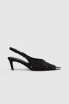 ANINE BING ANINE BING NINA HEELS WITH METAL TOE CAP IN BLACK AND WHITE TWEED