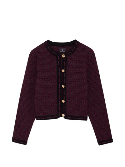 Anine Bing Nora Tweed Cardigan Sweater In Burgundy