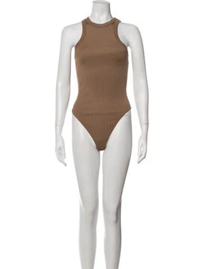 Pre-owned Anine Bing Nylon Crew Neck Bodysuit In Brown