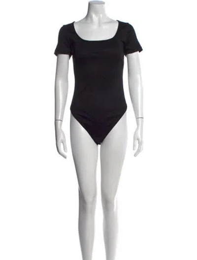 Pre-owned Anine Bing Nylon Scoop Neck Bodysuit In Black