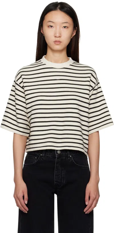 ANINE BING OFF-WHITE & BLACK MYERS CROPPED T-SHIRT