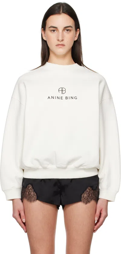 Anine Bing Relaxed-fit Monogram Sweatshirt With Crew Neckline In White