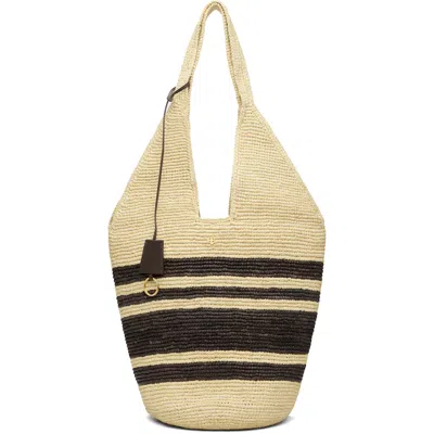 Anine Bing Off-white & Brown Leah Stripes Raffia Bag In Nude