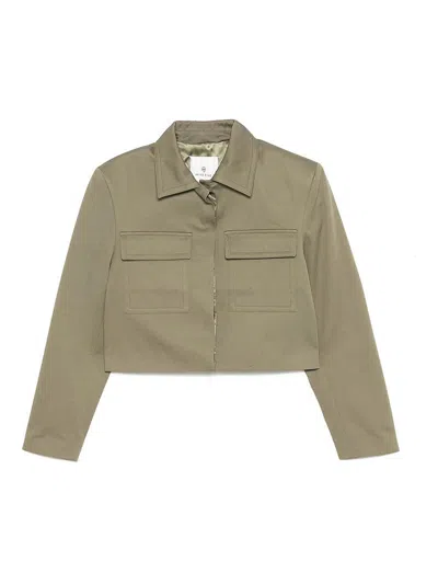 Anine Bing Dayton Cropped Cotton-twill Jacket In Green