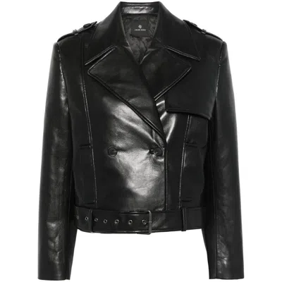 Anine Bing Simone Leather Blend Biker Jacket In Black