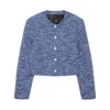 Anine Bing Cropped Tweed Jacket With Four Button Cuffs In Blue