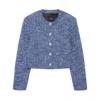 Anine Bing Cropped Tweed Jacket With Four Button Cuffs In Blue