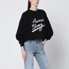 Anine Bing Oversized Black Sweatshirt With Chenille Logo In Black