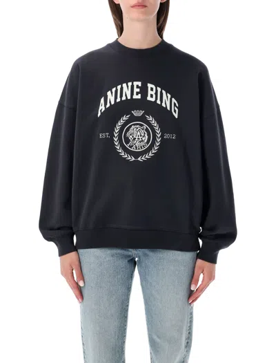 Anine Bing Oversized Graphic Crewneck Sweatshirt In Vintage Black
