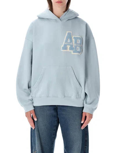 Anine Bing Oversized Varsity Patch Hoodie In Washed Light Blue