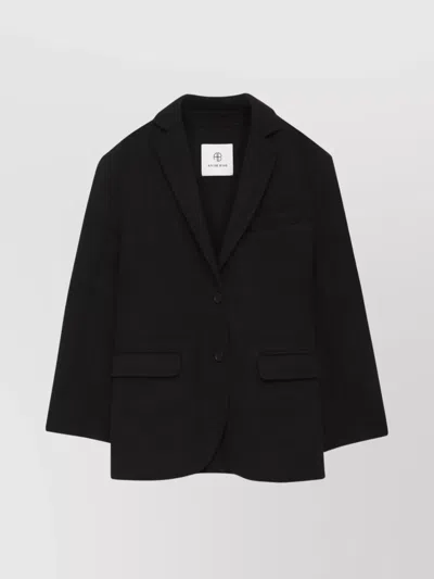 Anine Bing Oversized Wool-cashmere Blazer With Pockets And Padded Shoulders In Black